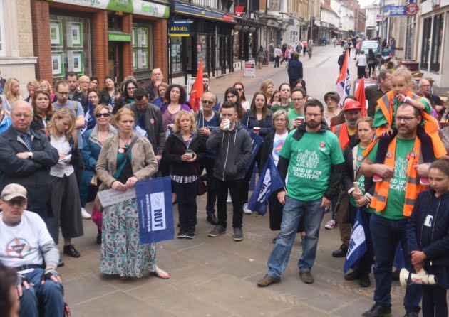 Teachers and supporters gather at the Giles Circus in Ipswich to protest against funding cuts for education.